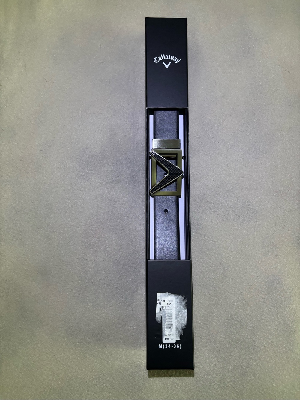 NEW Men’s Callaway Black Belt with Brushed Silver Geometric Buckle
